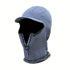 Winter Velvet Knitted Hat Men's Cycling Zipper Face Cover Balaclava