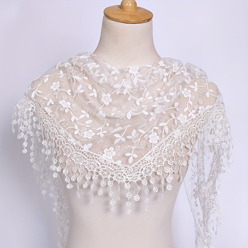 Floral Embroidery Lace Shawl Hollow Out Cape Wrap Triangle Scarf