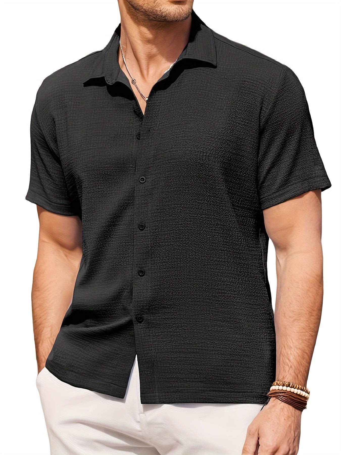 Men's Solid Short Sleeve Shirt for Summer
