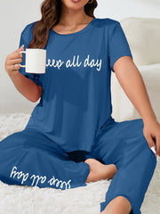 Slogan Print Tee & Pants Pajama Set