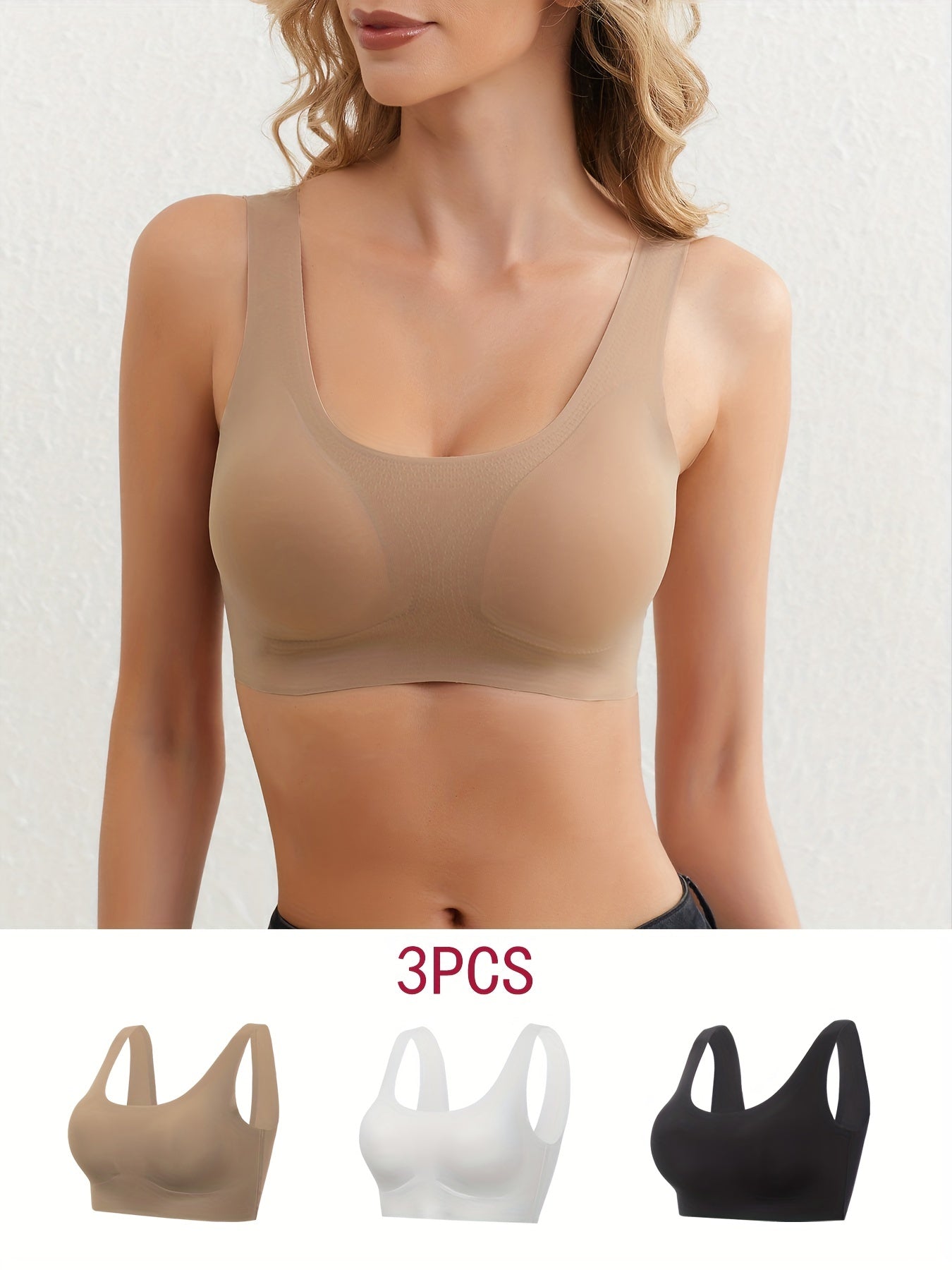 3pcs Seamless Wireless Bras Soft Stretch Women's Lingerie