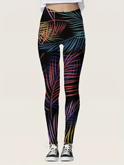 Leaf Print Elastic Waist Skinny Leggings Casual Every Stretchy Leggings