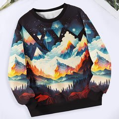 Dreamy Diamond Mountain In The Clouds Pattern Long Sleeve Crew Neck Sweatshirt