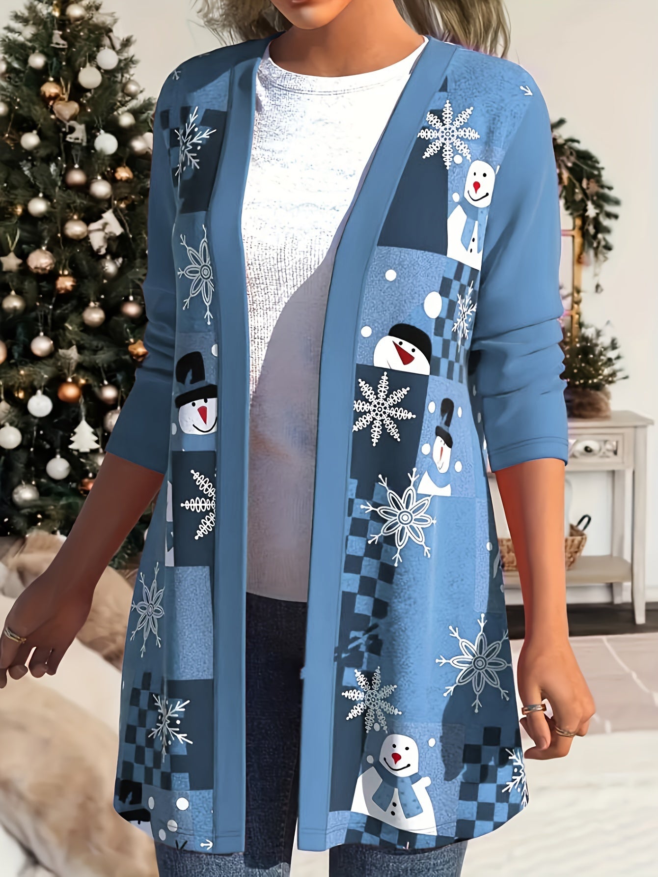 Christmas Casual Cardigan Women's Plus Graphic Print