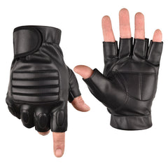 Men's Pu Leather Tactical Gloves Non Slip Half Finger Driving Cycling Gloves