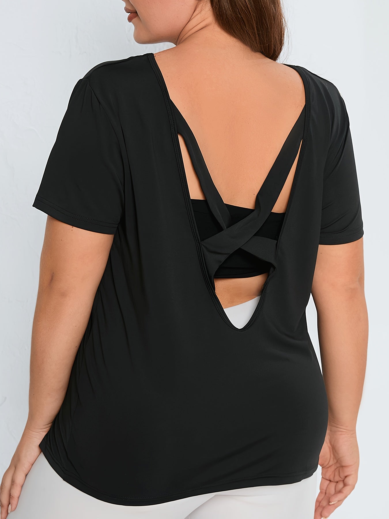 Sports Top Women's Plus Solid Short Sleeve Round Neck Cut Out