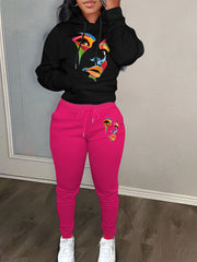 Women's Plus Size Abstract Figure Print Hoodie & Joggers 2 Piece Set