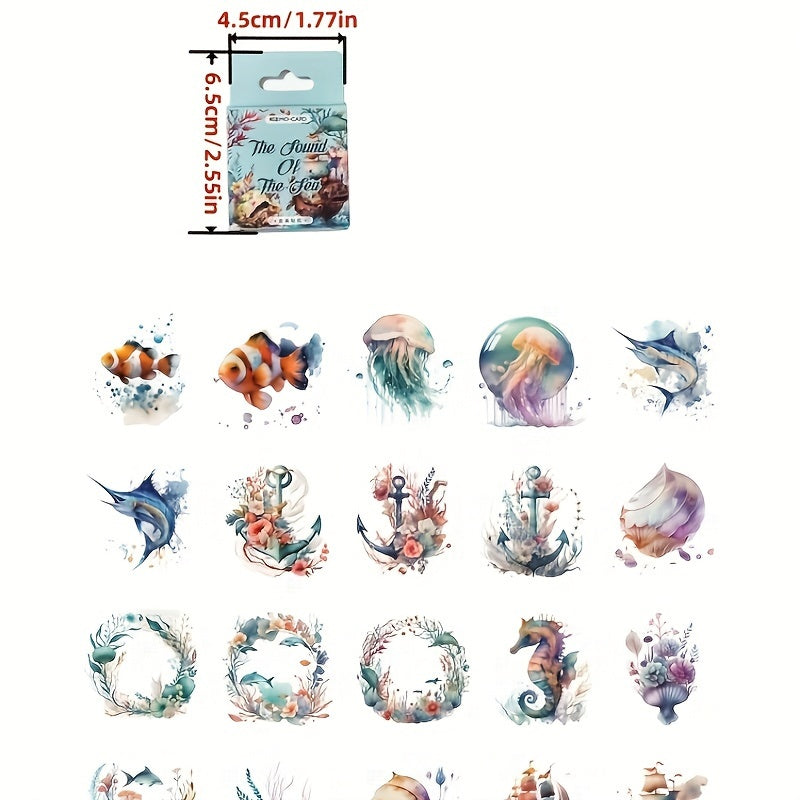 46pcs Sea Series Retro Journal Decoration Stickers Self-adhesive Box Stickers