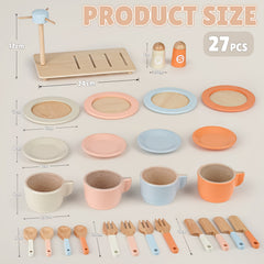 27pcs Wooden Tea Set Toy Kitchen Accessories