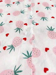 Girls Pink Fruit Full Print Lace Square Neck Short Sleeve Shirt