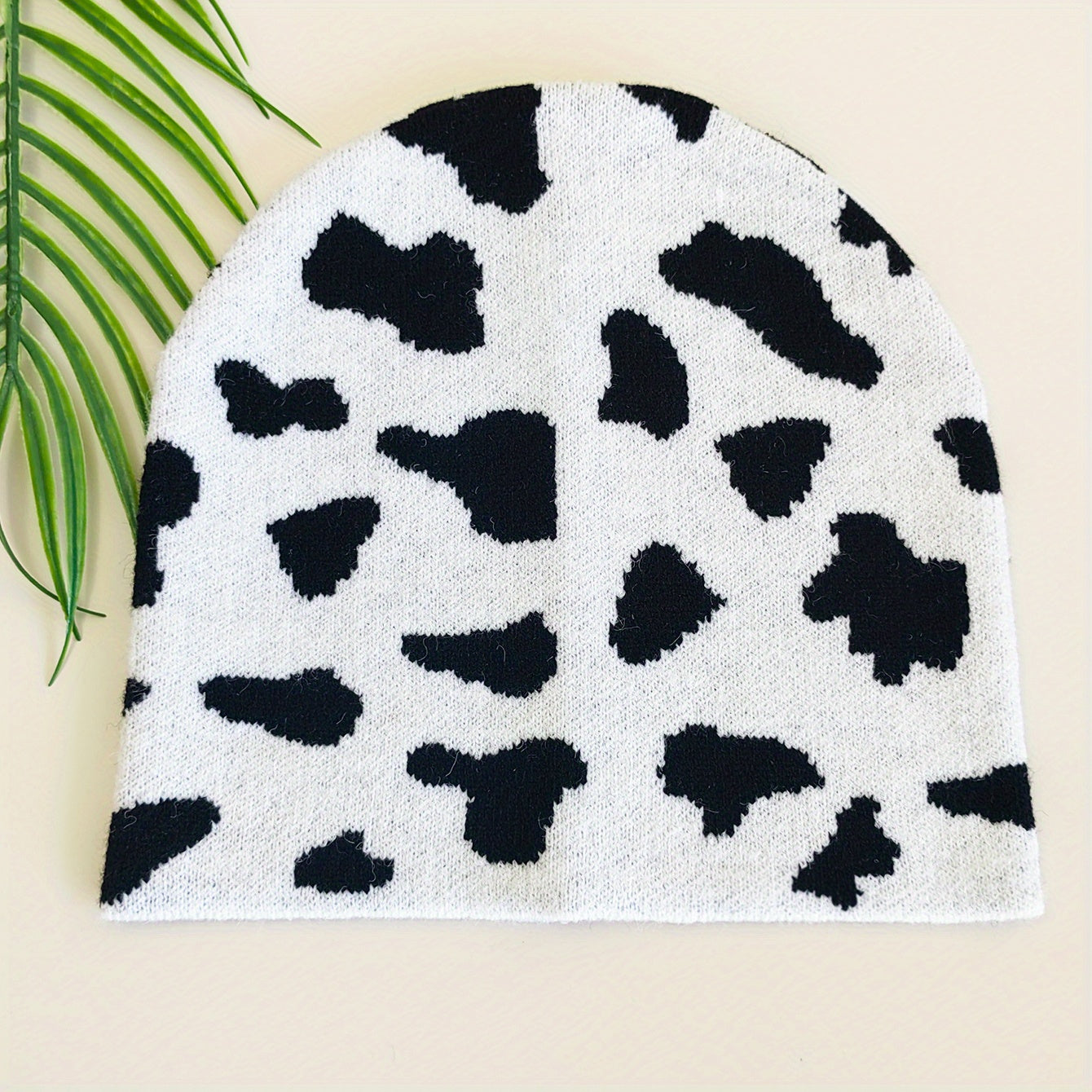 Cow Pattern Jacquard Beanie & Knit Hat Warm Skull Cap Elastic Knitted Ski Hats