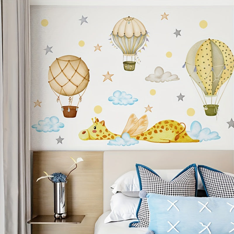 Wall Sticker Deer Hot Air Balloons Clouds Stars Room Decoration Self adhesive
