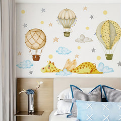 Wall Sticker Deer Hot Air Balloons Clouds Stars Room Decoration Self adhesive