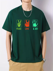 Peace Love Art Print Men's Cotton Graphic Crew Neck T-shirt