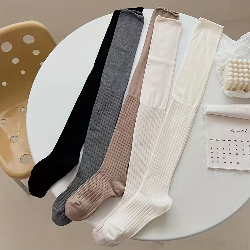 5 Pairs Solid Calf Socks Women's Knee High Stockings
