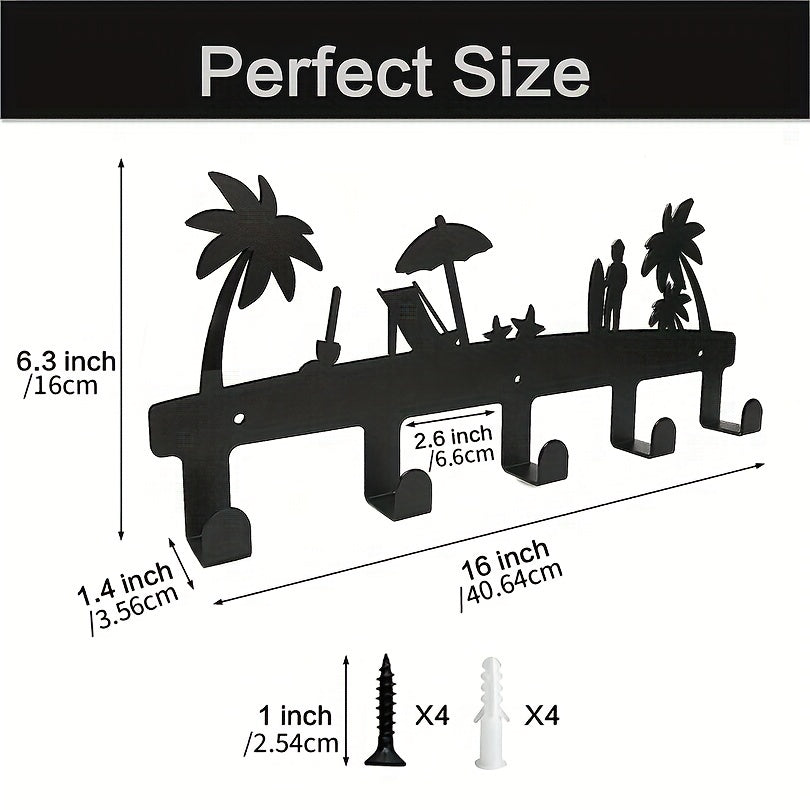 Metal Wall Mounted Towel Rack 5 Hooks Rustproof Waterproof Holder