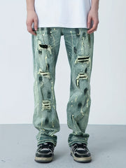 Vintage Street Style Ripped Jeans Loose Fit Straight Leg Pants