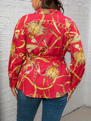 Chain Print Button Up Belted Blouse