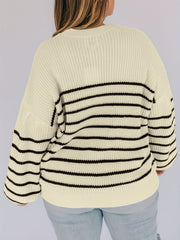 Stripe Print Long Sleeve Casual Sweater