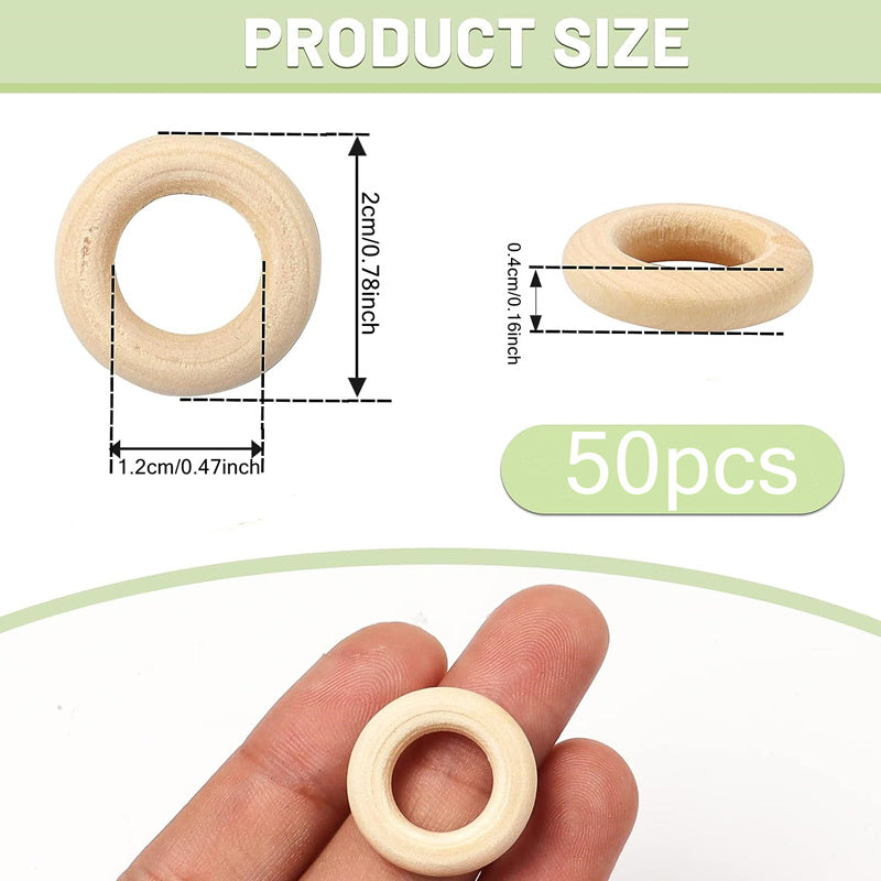 50pcs 20mm Mini Natural Wooden Rings for Macrame Jewelry Making