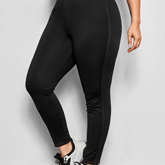 High Rise Solid Leggings Women's Plus High Stretch Skinny Pants