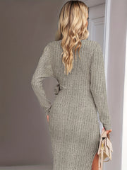 Solid Long Sleeve Surplice Neck Belted Dress