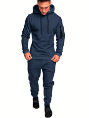 2pcs Men's Running Outfits Hooded Stretch Tops With Pants