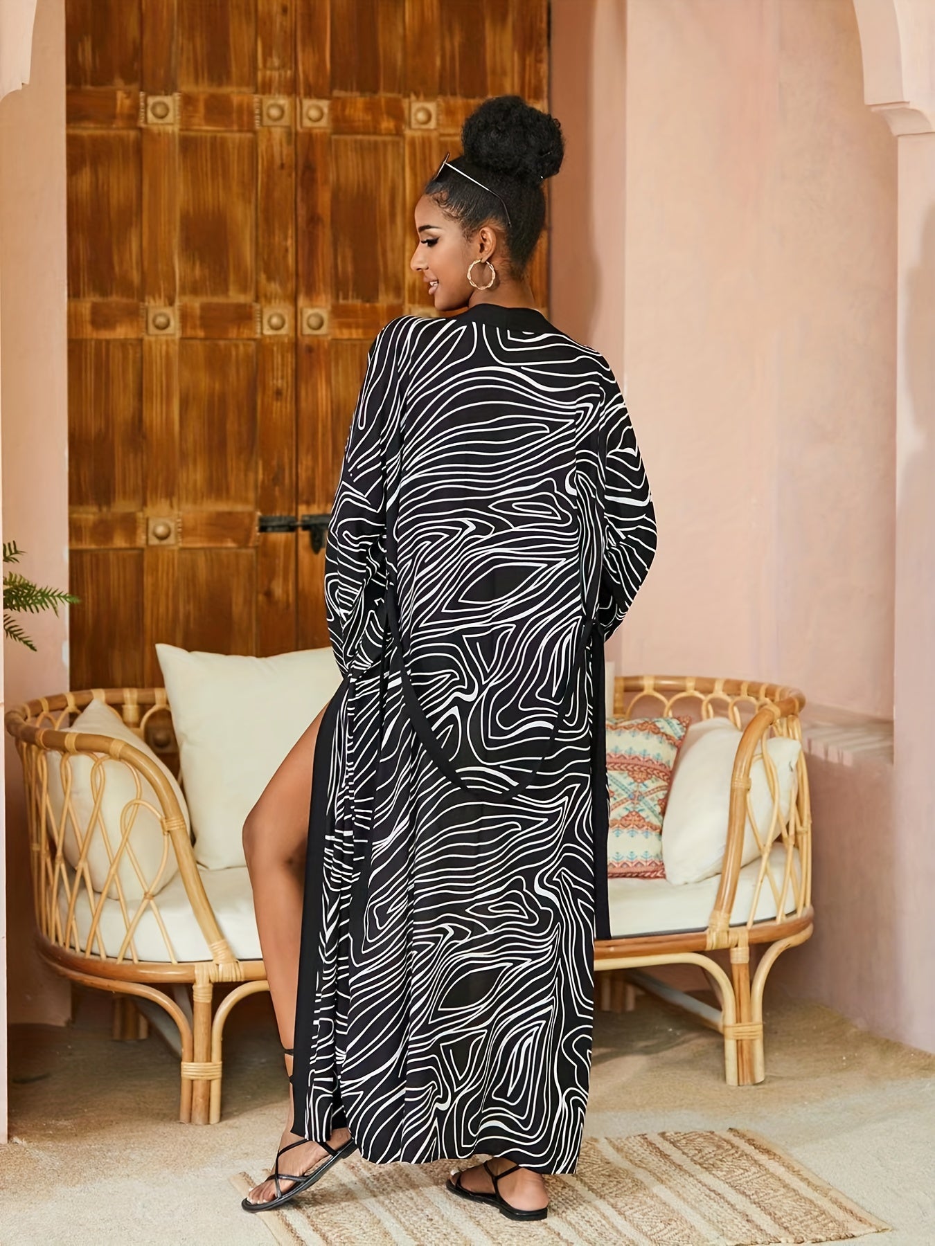 Fluid Print Cover Up Shirt Boho Style Beachwear