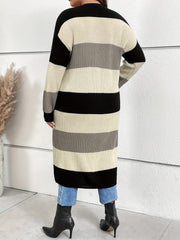 Colorblock Long Sleeve Longline Cardigan Women's Plus