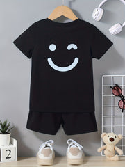 2pcs Boys Funny Face T-shirt & Shorts Set for Summer