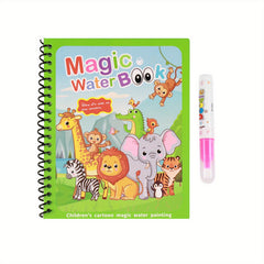 4pcs Reusable Watercolor Book Set with Pens Animal and Marine Life Themes