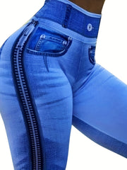 Denim Print Lifting Leggings Casual Sporty Skinny Leggings
