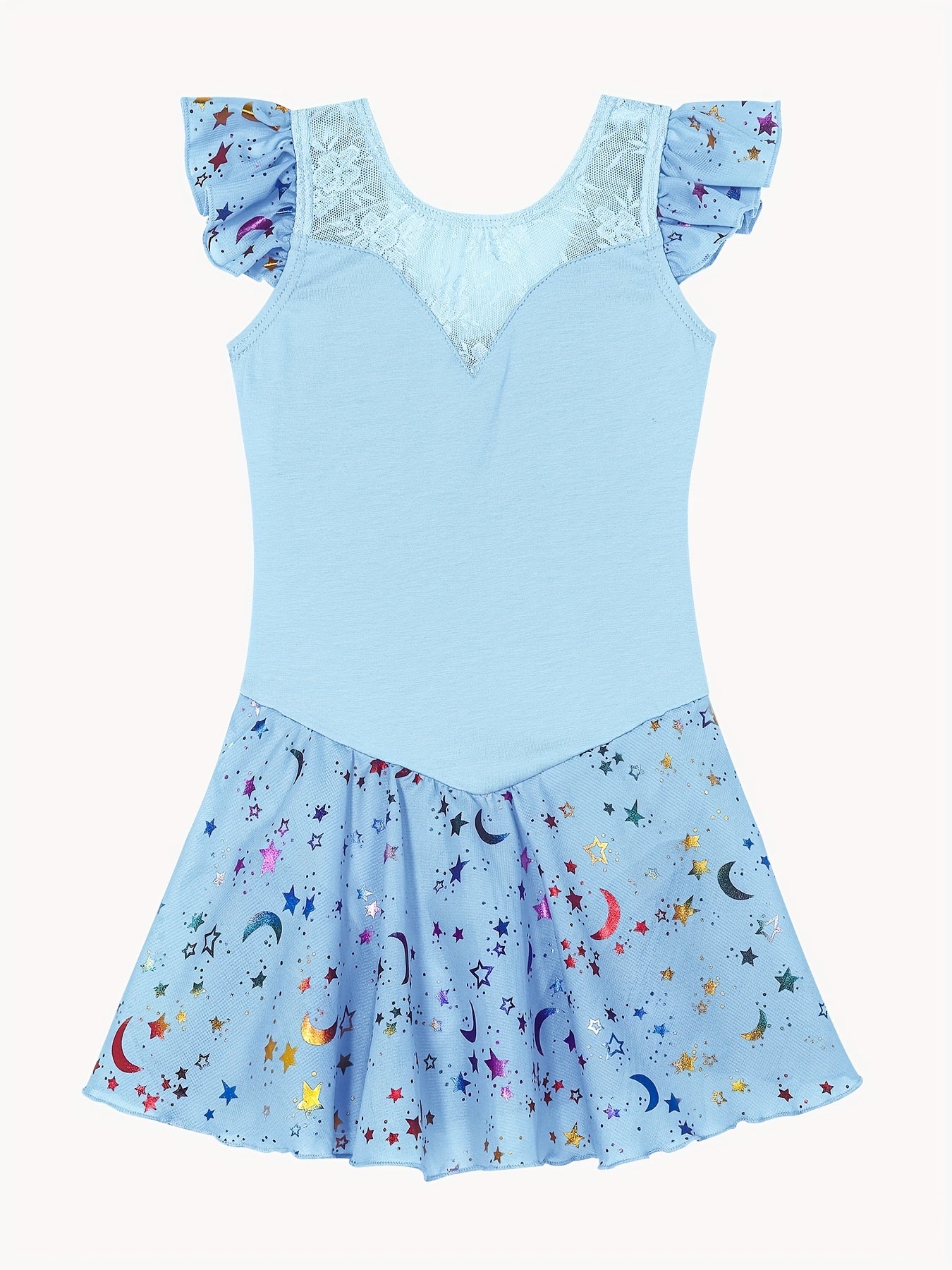 Girls Star Graphic High Stretch Ruffled Sleeve Ballet Dance Dress