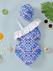 Girls Mermaid Ruffle One piece Swimsuit Summer Beachwear Swimwear