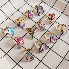 5pcs Unicorn Rings Kids Accessories Alloy Pony Animal Ring