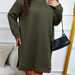 Women's Plus Waffle Pattern Long Sleeve Hooded Dress