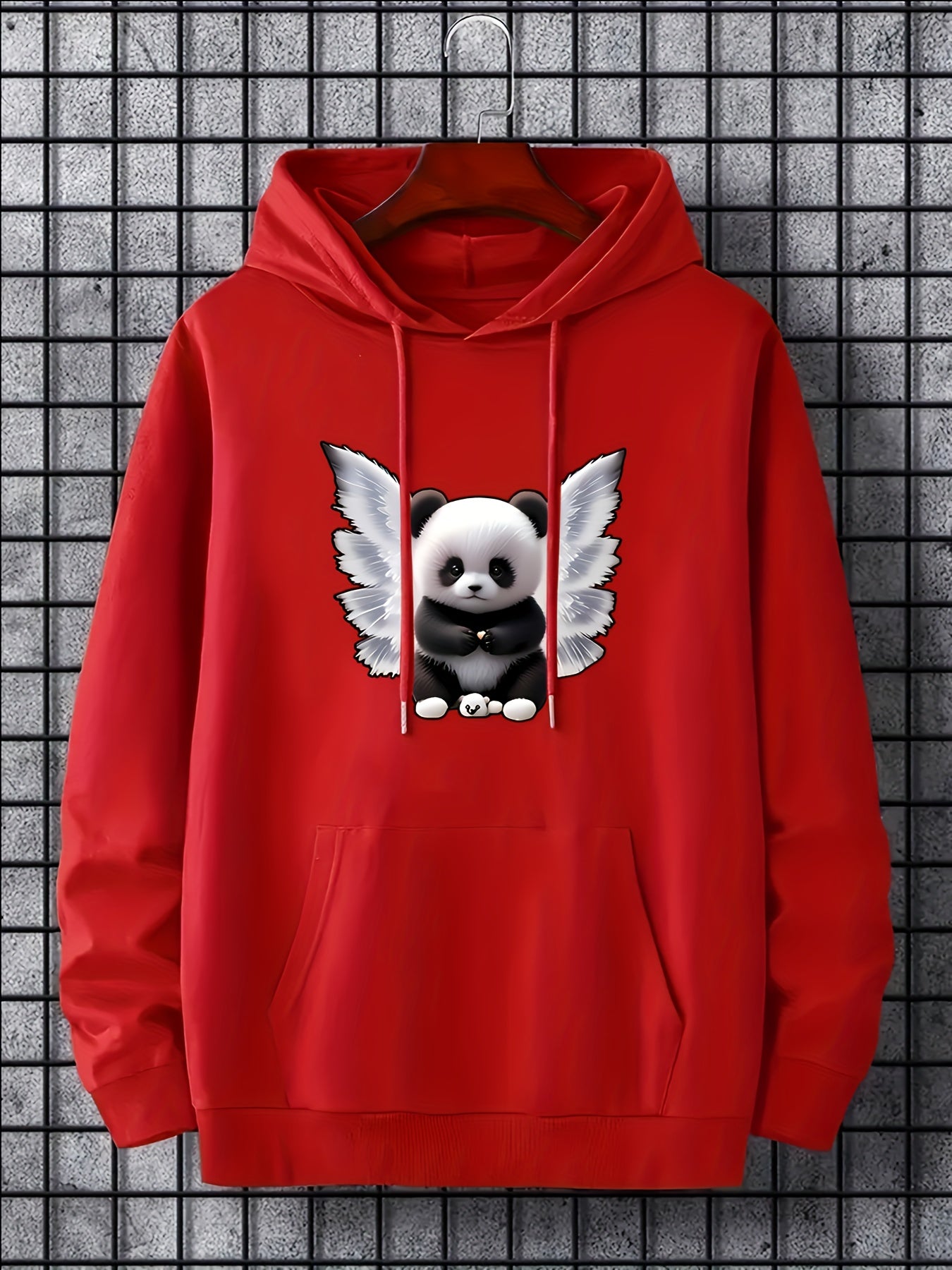 Panda & Wings Print Hoodie For Men Casual Hooded Long Sleeve Top Gift