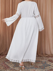 Solid Ribbed Lace Trim Maxi Dress