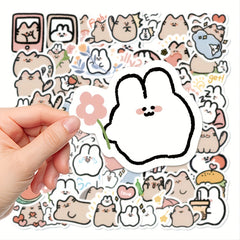 60pcs Little Rabbit Kitten Series Waterproof Sticker DIY Creative Sticker