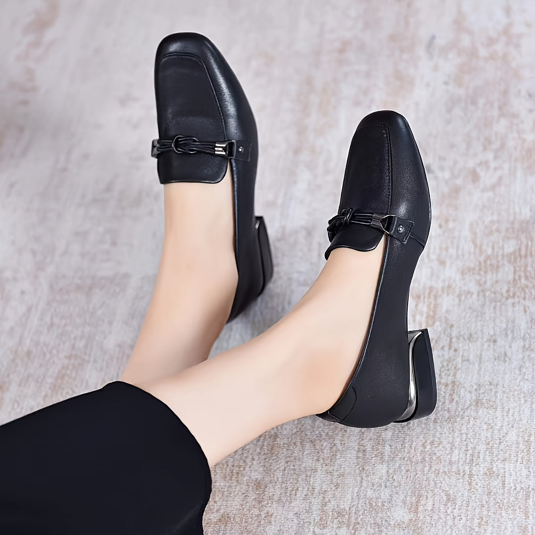 Metal Decor Loafers Block Heeled Shoes