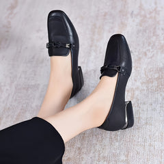 Metal Decor Loafers Block Heeled Shoes