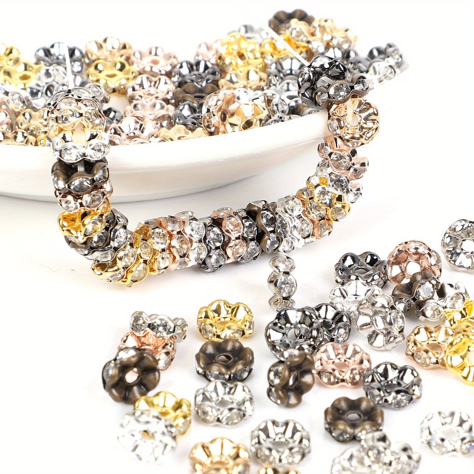 50Pcs Crystal Rhinestone Rondelle Spacer Beads for Jewelry Making