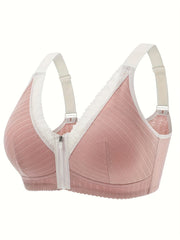 Lace Wireless Zipper Push Up Bra