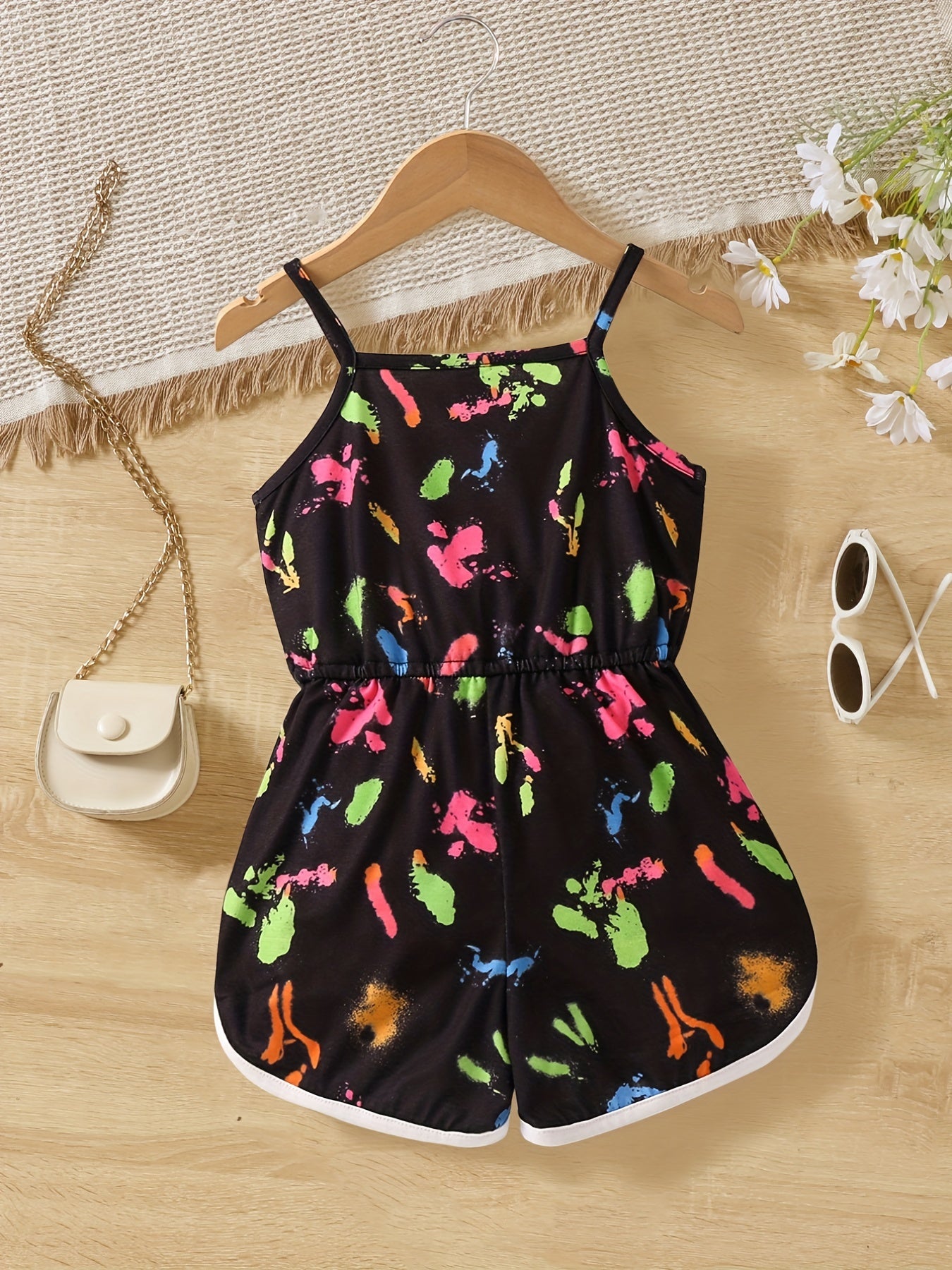 Toddler Girls Figure Graphic Contrast Binding Cami Romper Jumpsuit