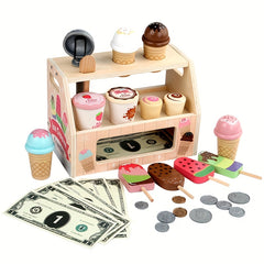 Wooden Ice Cream and Popsicle Playset Kitchen Role Play Set for Kids