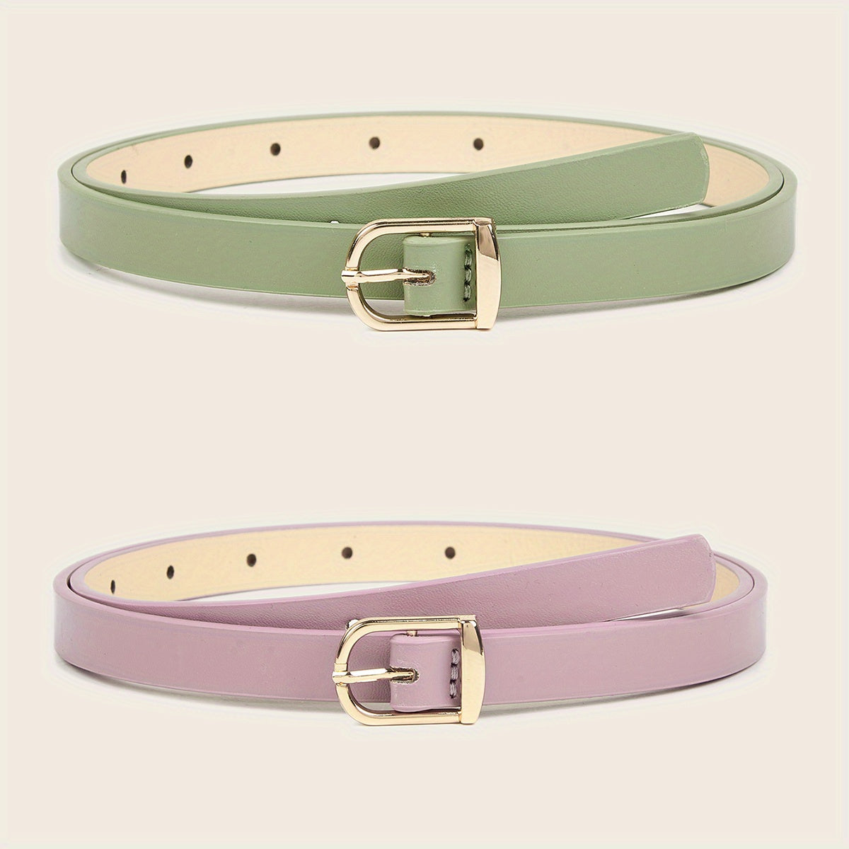 2pcs Pin Buckle Thin PU Belt Vintage Jeans Pants Belt For Women