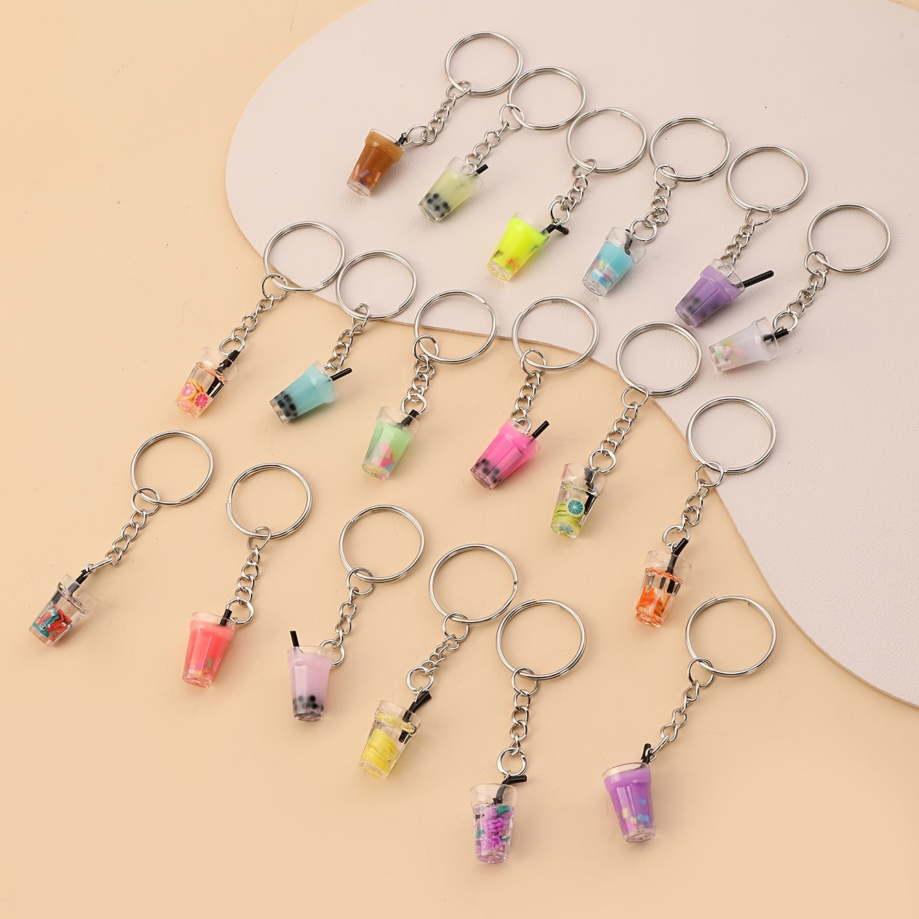 18pcs Glass Bottle Pendants Resin Fruit Juice Keychain Colourful Drink Cup Milk