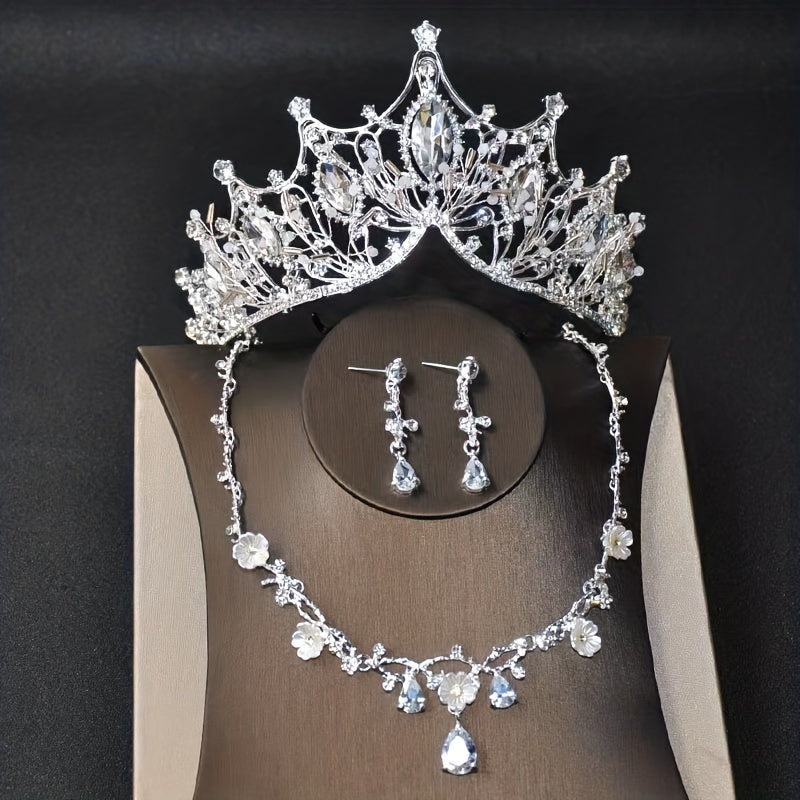 Baroque Crystal Bridal Jewelry Set Tiara Crown Earring Necklace