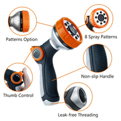 Heavy Duty Garden Hose Nozzle with 8 Adjustable Watering Patterns