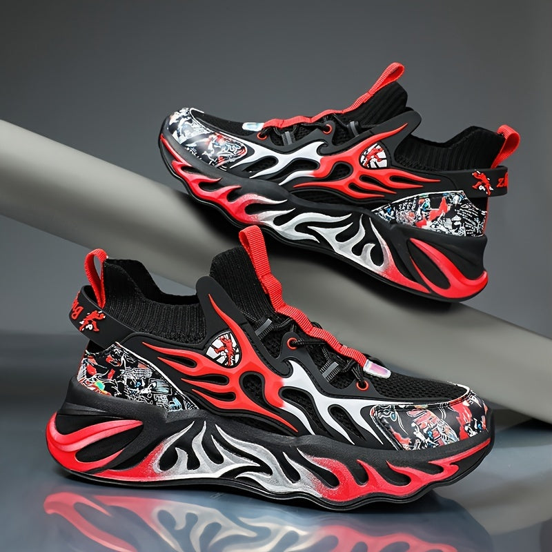 Men's Flame Basketball Shoes Comfy Non Slip Lace Up Sneakers